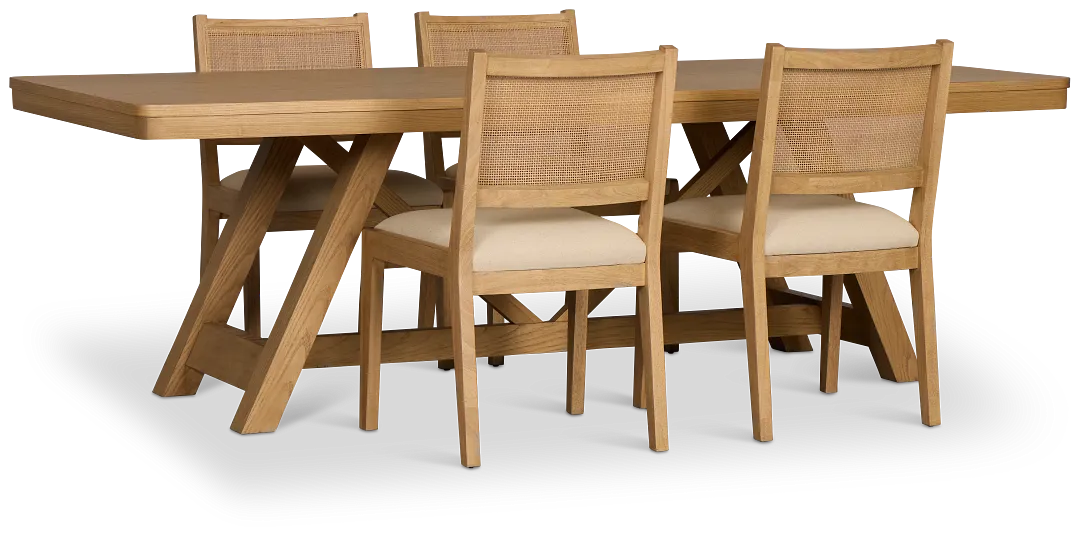 Pacific Light Tone Trestle Table & 4 Upholstered Chairs