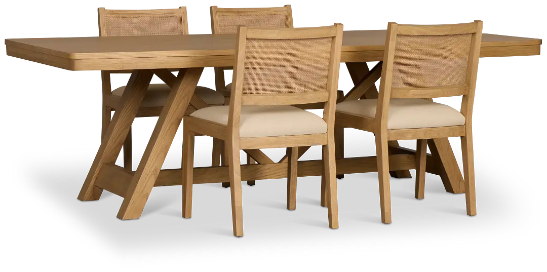 Pacific Light Tone Trestle Table & 4 Upholstered Chairs Pacific Light Tone Trestle Table & 4 Upholstered Chairs