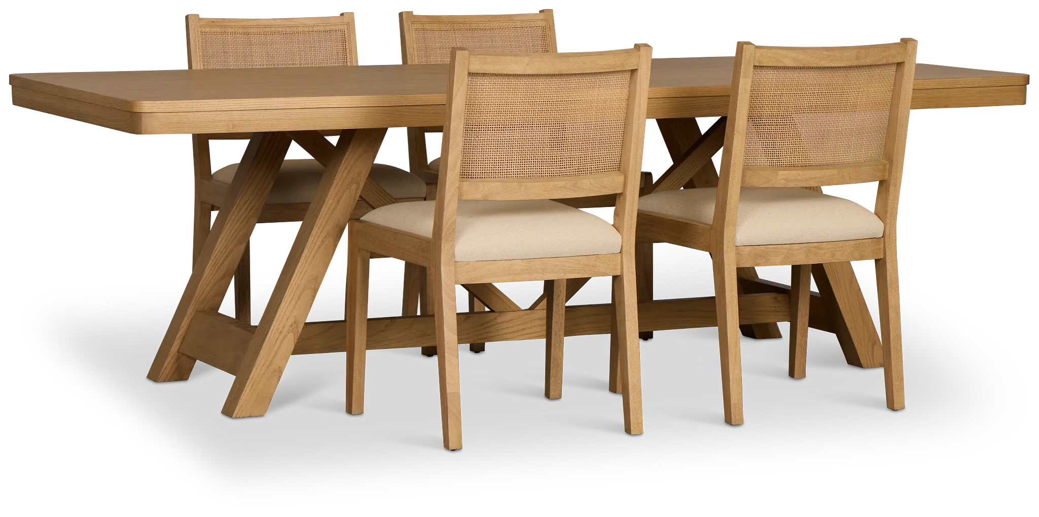 Pacific Light Tone Trestle Table & 4 Upholstered Chairs