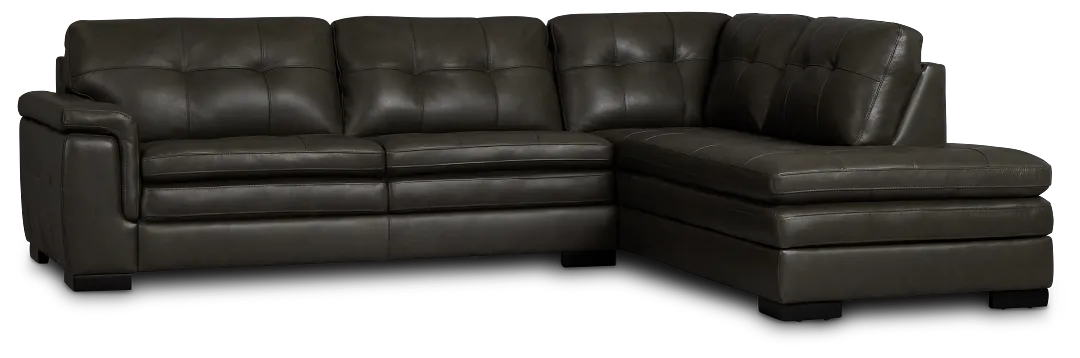 Braden Dark Gray Leather Small Right Bumper Sectional
