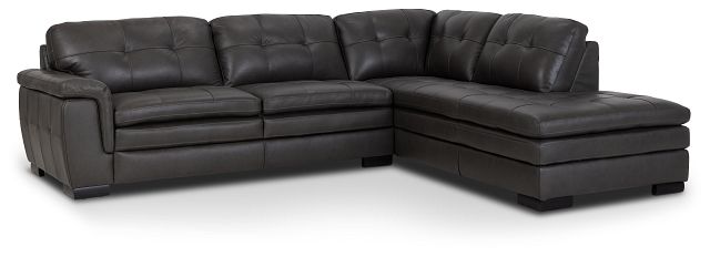 Braden Dark Gray Leather Small Right Bumper Sectional
