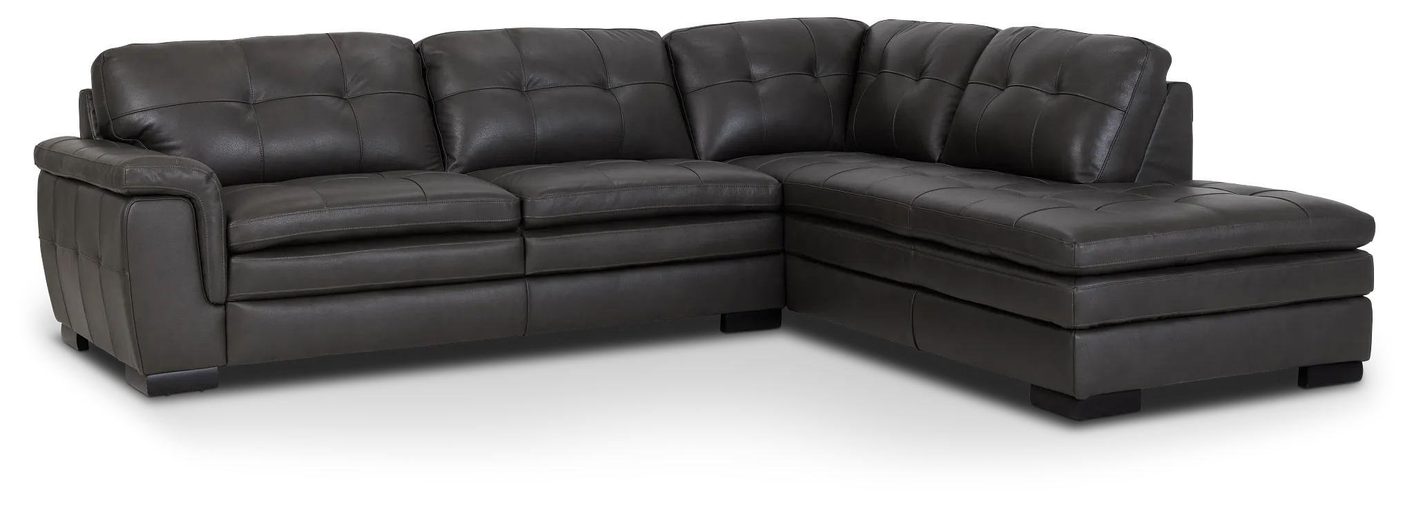 Braden Dark Gray Leather Small Right Bumper Sectional