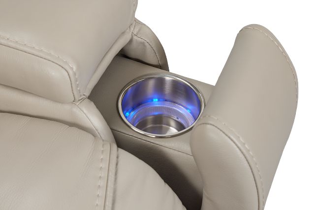 Eclipse Light Gray Lthr/vinyl Power Reclining Console Loveseat W/ Massage