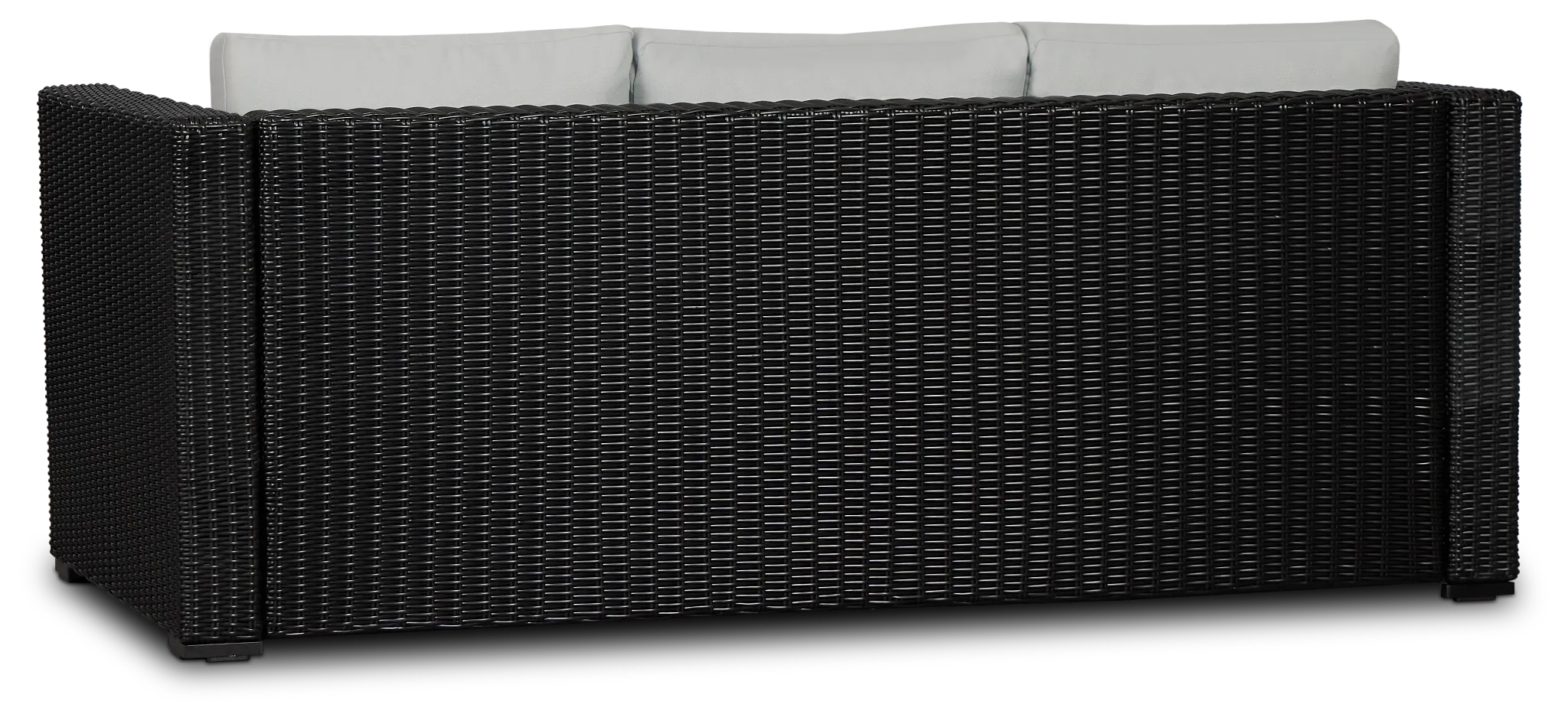 Montecito Black Sofa With Light Blue Cushions