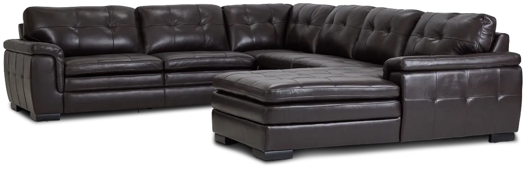 Braden Dark Brown Leather Medium Right Chaise Sectional