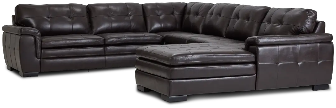 Braden Dark Brown Leather Medium Right Chaise Sectional Braden Dark Brown Leather Medium Right Chaise Sectional