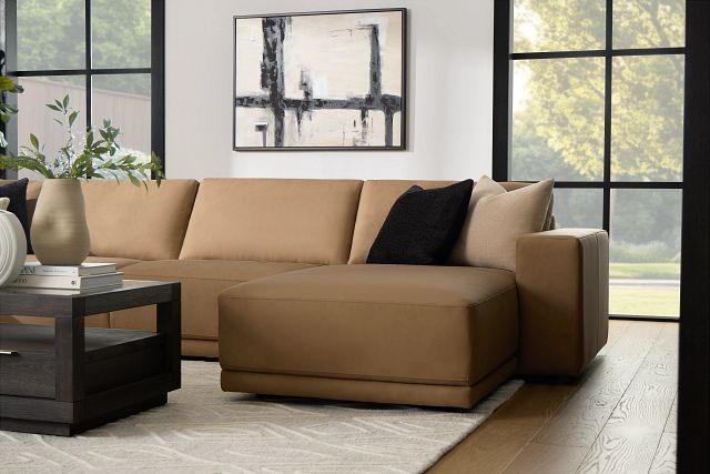 Kellan Light Brown Leather Medium Right Chaise Sectional