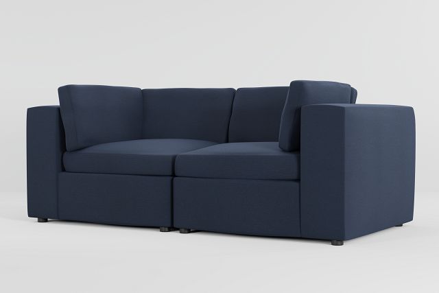 Destin Peyton Dark Blue Fabric 2 Piece Modular Sofa