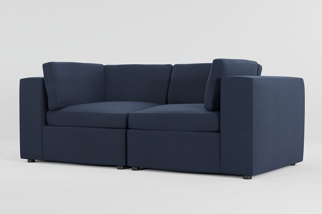 Destin Peyton Dark Blue Fabric 2-piece Modular Sofa