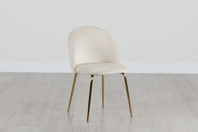 Capri Ivory Velvet Upholstered Side Chair W/ Gold Legs