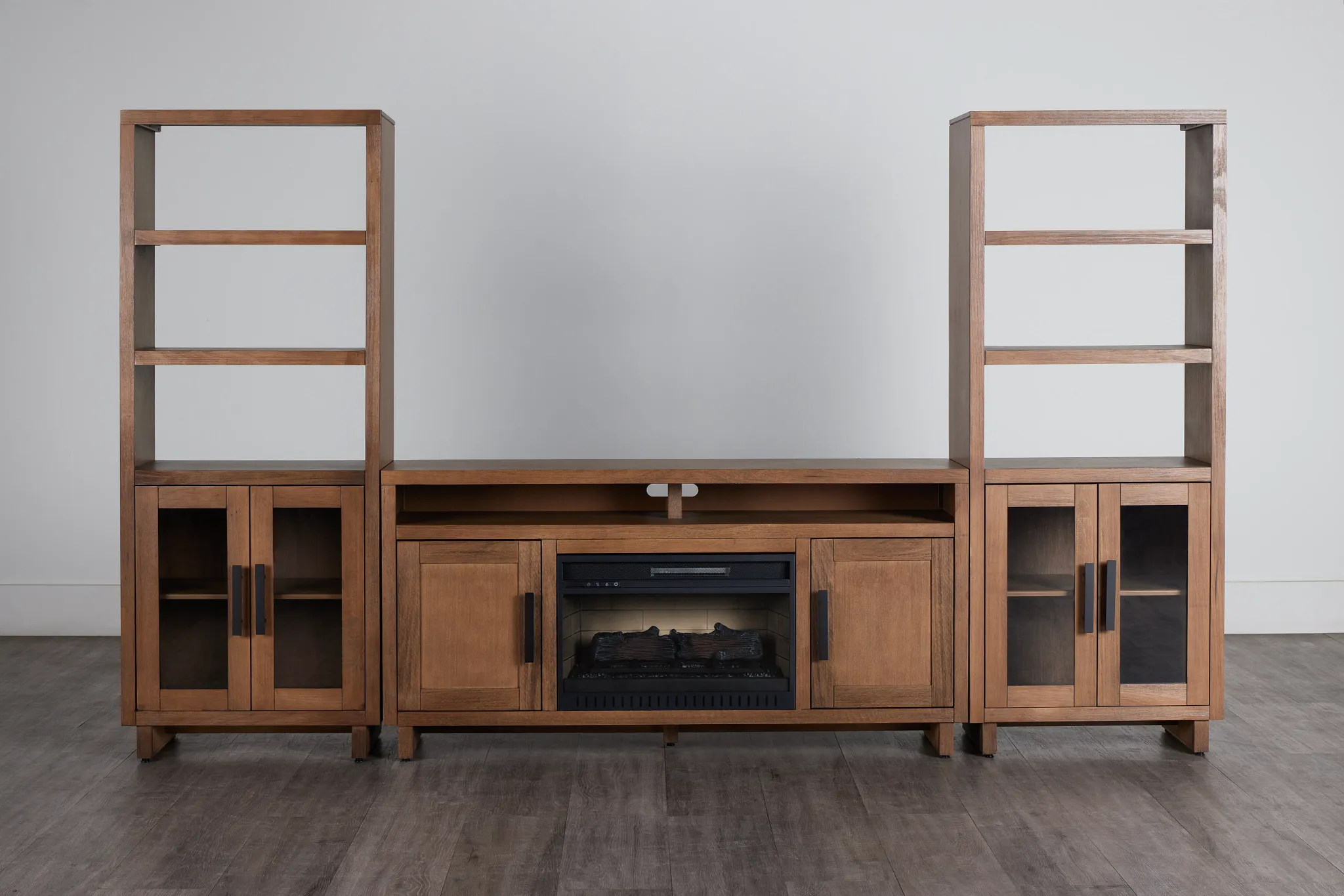 Richmond Light Tone 64" Door Pier Entertainment Wall With Fireplace