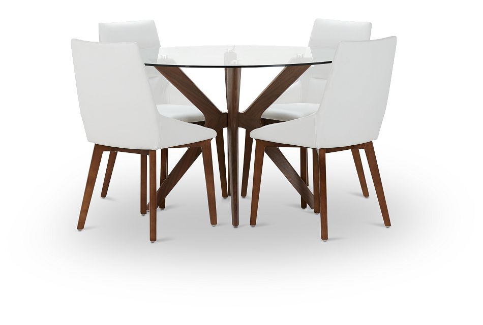 Fresno Glass White Round Table 4 Upholstered Chairs Dining Room Sets City Furniture Fresno Glass White Round Table 4, Round Glass Table With 4 Chairs