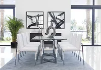 Amalfi White Glass Rectangular Table & 4 Upholstered Chairs