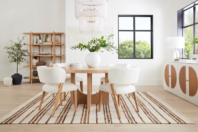 Malibu Light Tone Round Table & 4 Upholstered Chairs