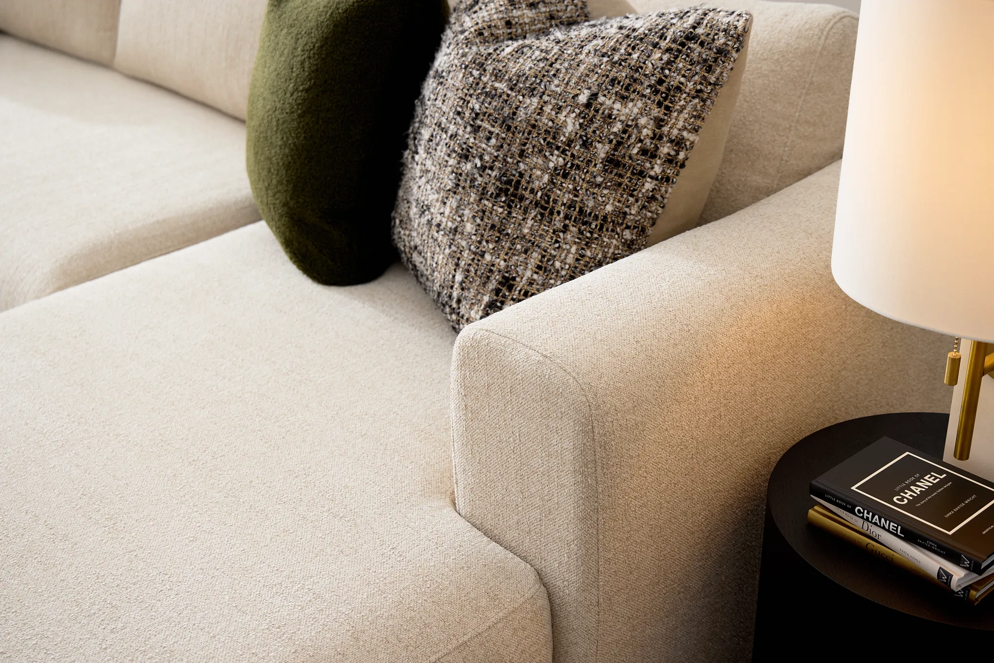 Alma Light Beige Fabric Medium Right Chaise Sectional