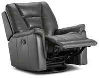 Owen Dark Gray Leather Swivel Glider Recliner