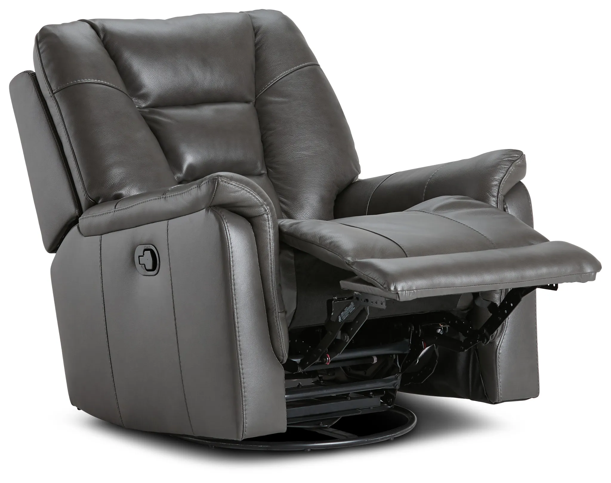 Owen Dark Gray Leather Swivel Glider Recliner