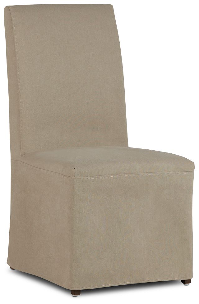 Destination Beige Long Slipcover Chair With Dark-tone Leg