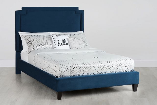 Whitney Dark Blue Uph Platform Bed