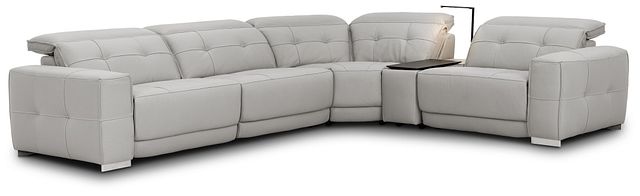 Reva Gray Leather Small Dual Power Reclining Two-arm Sectional