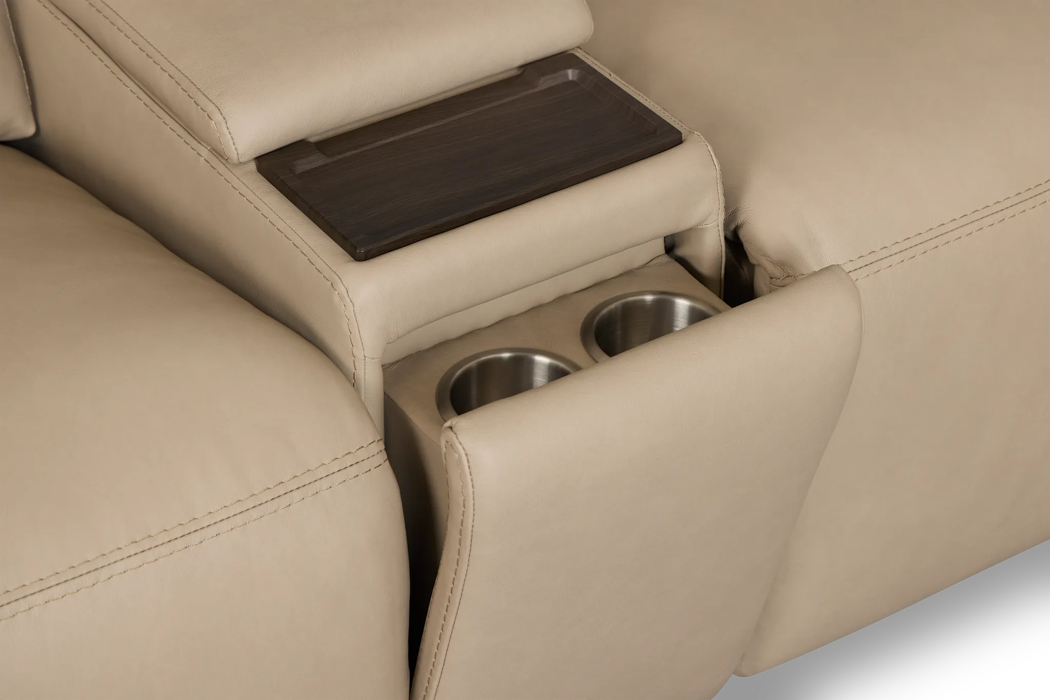 Flexsteel Brodie Taupe Lthr/vinyl Large Triple Power Reclining Two-arm Sectional