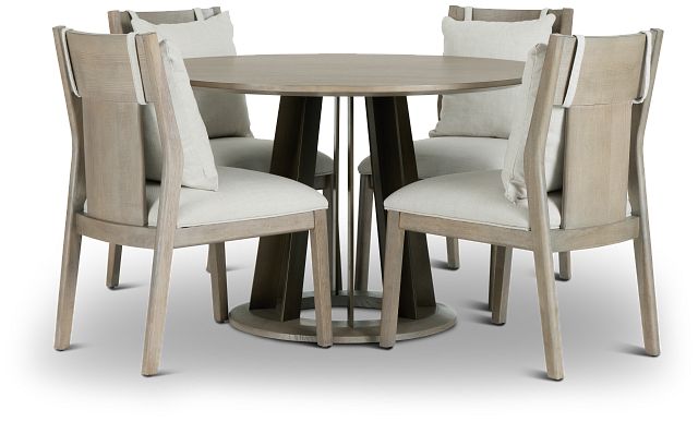 Pasadena Light Tone Round Table 4, Round Wooden Garden Table And Chairs Set Of 4 Upholstered