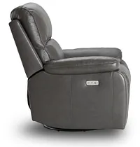 Mason Dark Gray Leather Power Swivel Glider Recliner
