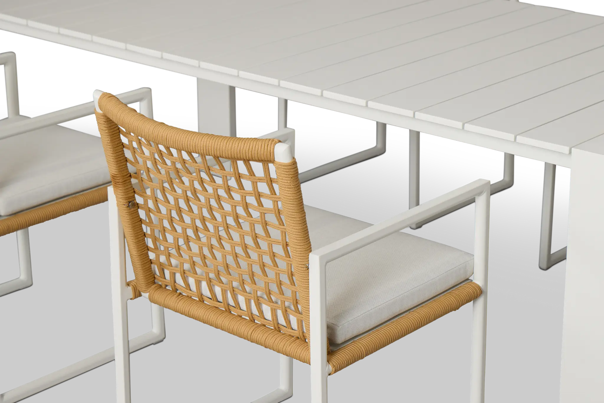 Sunrise White 86" Rectangular Table & 4 Aluminum Arm Chairs Sunrise White 86" Rectangular Table & 4 Aluminum Arm Chairs