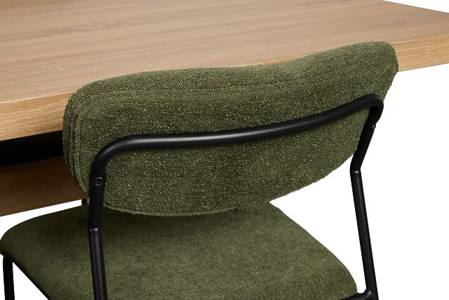 Lynden Light Tone Rect Table & 4 Green Metal Upholstered Side Chairs