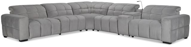 Gemma Light Gray Velvet Medium Triple Power Left Chaise Sectional
