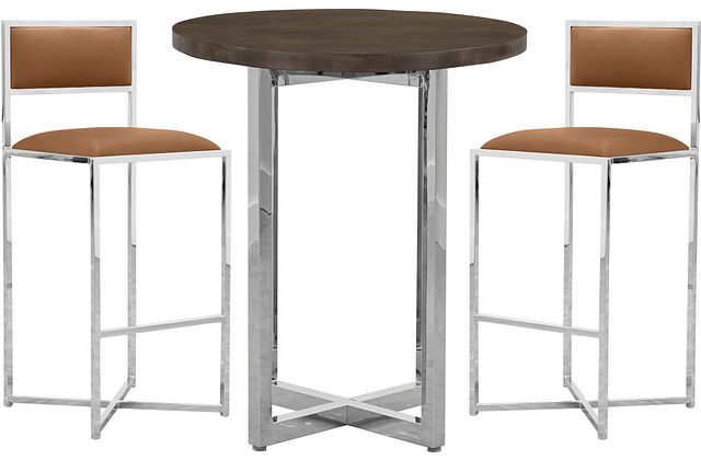Amalfi Brown Wood Pub Table & 2 Metal Barstools