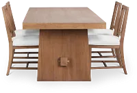 Provo Mid Tone Trestle Table & 4 White Upholstered Chairs