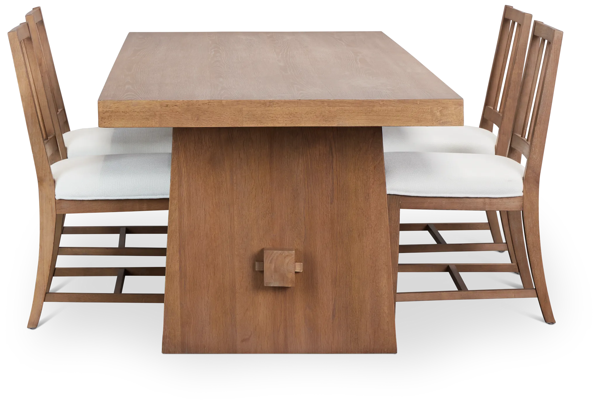 Provo Mid Tone Trestle Table & 4 White Upholstered Chairs