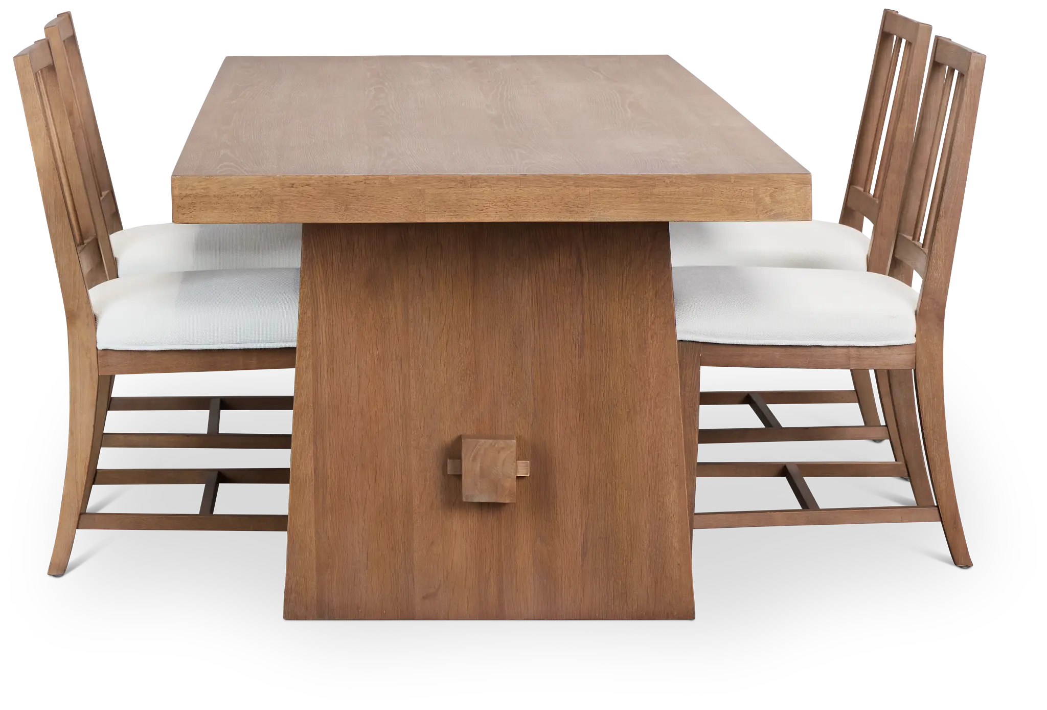 Provo Mid Tone Trestle Table & 4 White Upholstered Chairs Provo Mid Tone Trestle Table & 4 White Upholstered Chairs