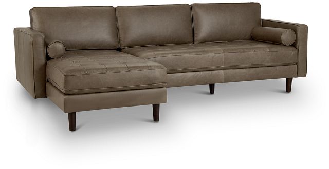 Ezra Gray Leather Left Chaise Sectional (1)