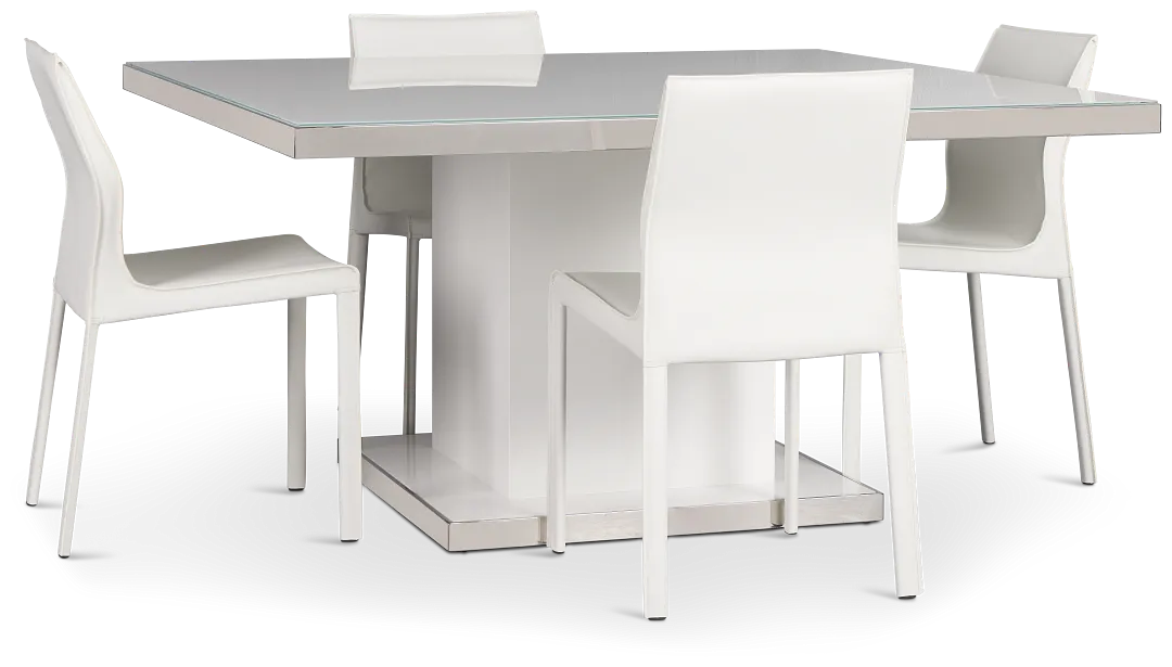 Miami White 59" Rectangular Table & 4 Upholstered Chairs