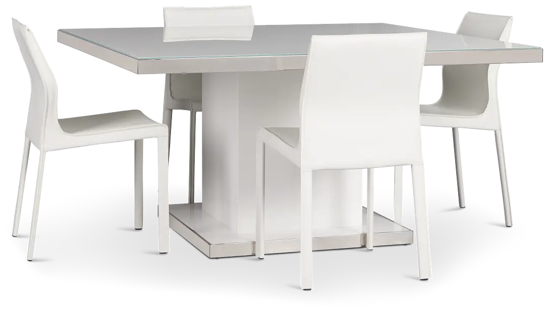 Miami White 59" Rectangular Table & 4 Upholstered Chairs Miami White 59" Rectangular Table & 4 Upholstered Chairs