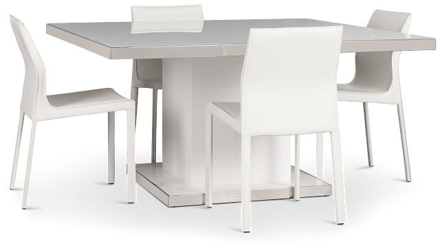 Miami White 59" Square Table With 4 Chairs