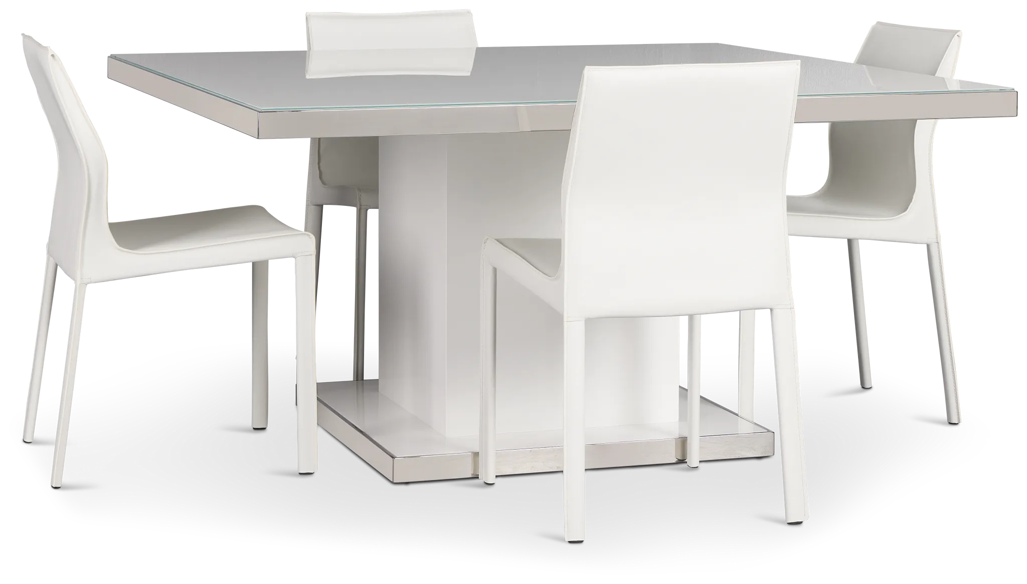Miami White 59" Rectangular Table & 4 Upholstered Chairs