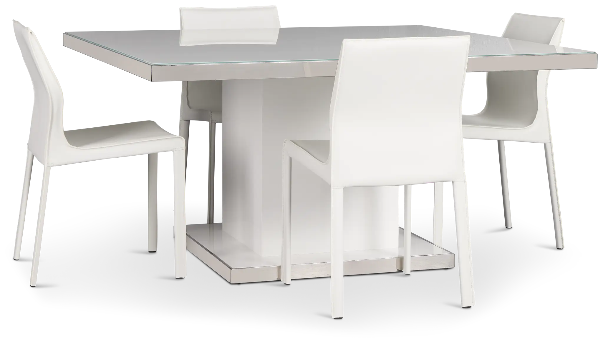 Miami White 59" Rectangular Table & 4 Upholstered Chairs Miami White 59" Rectangular Table & 4 Upholstered Chairs