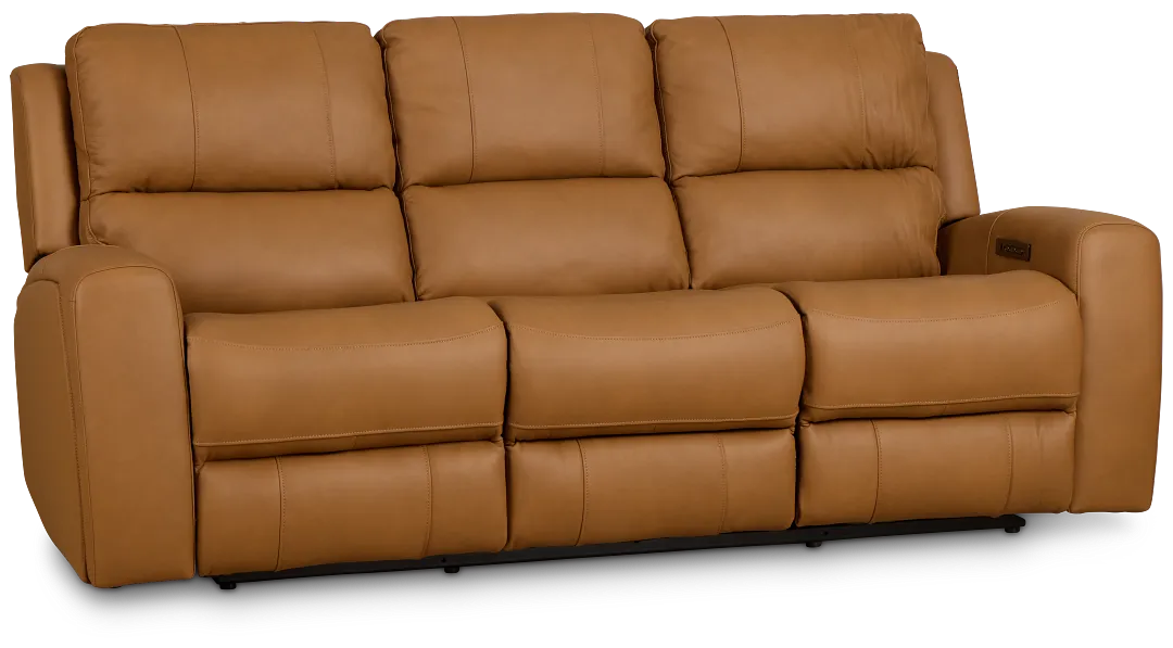 Summit Light Brown Lthr/vinyl Power Reclining Sofa W/ Power Headrest