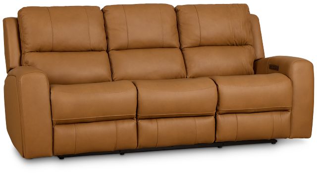Summit Light Brown Lthr/vinyl Power Reclining Sofa W/ Power Headrest