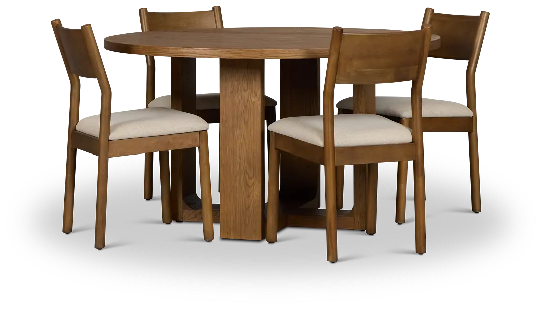 Rochester Mid Tone Round Table & 4 Upholstered Chairs Rochester Mid Tone Round Table & 4 Upholstered Chairs