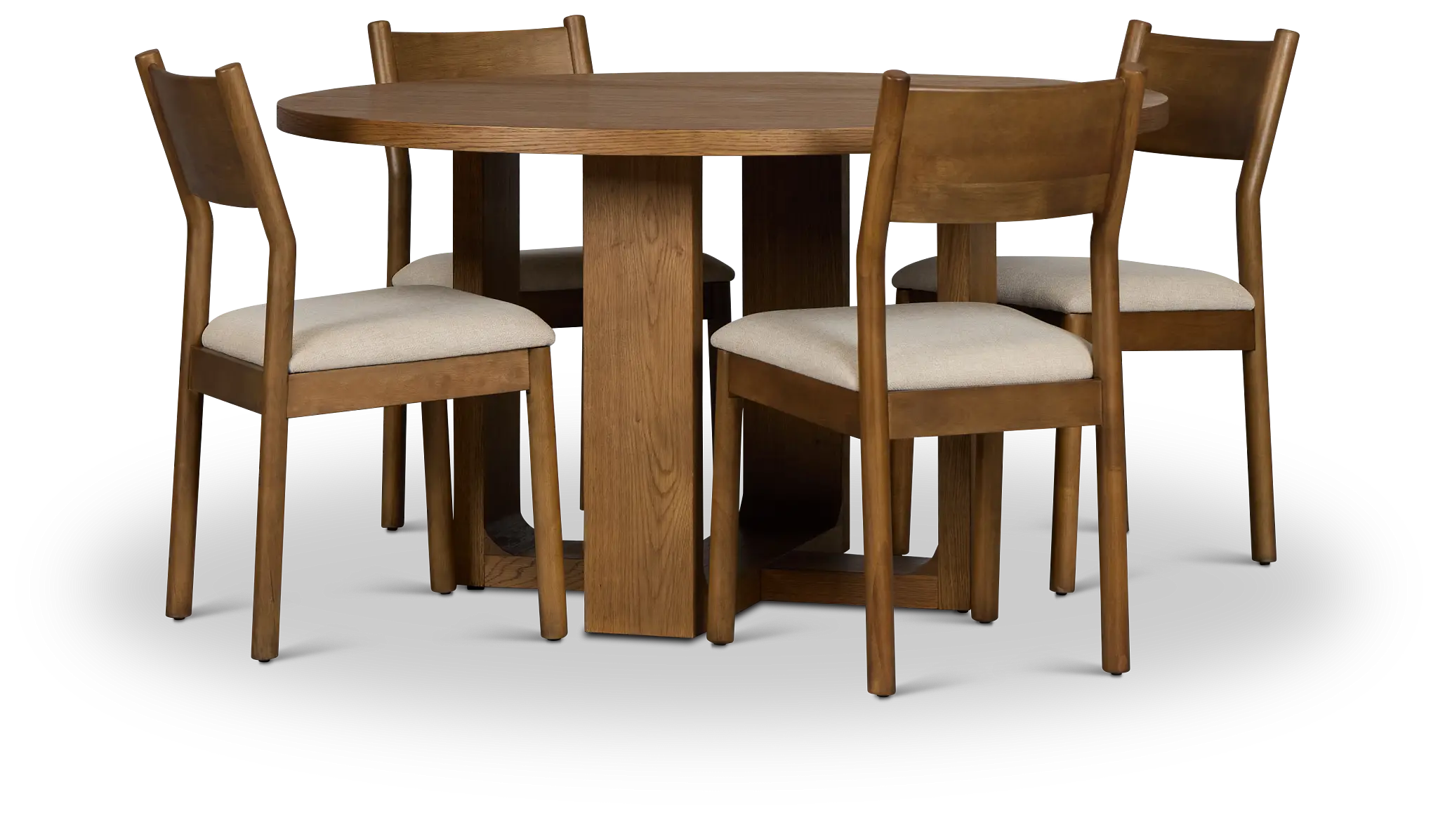 Rochester Mid Tone Round Table & 4 Upholstered Chairs Rochester Mid Tone Round Table & 4 Upholstered Chairs
