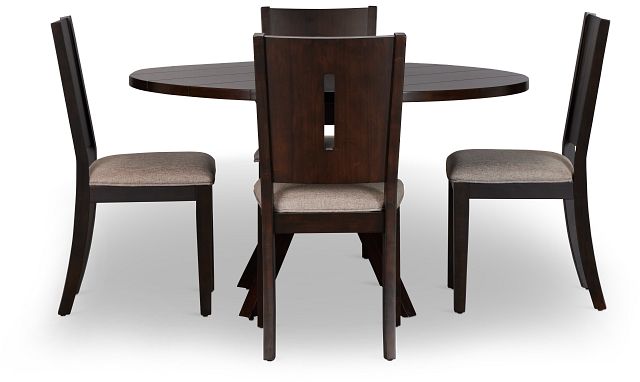 Sienna Dark Tone Round Table & 4 Wood Chairs