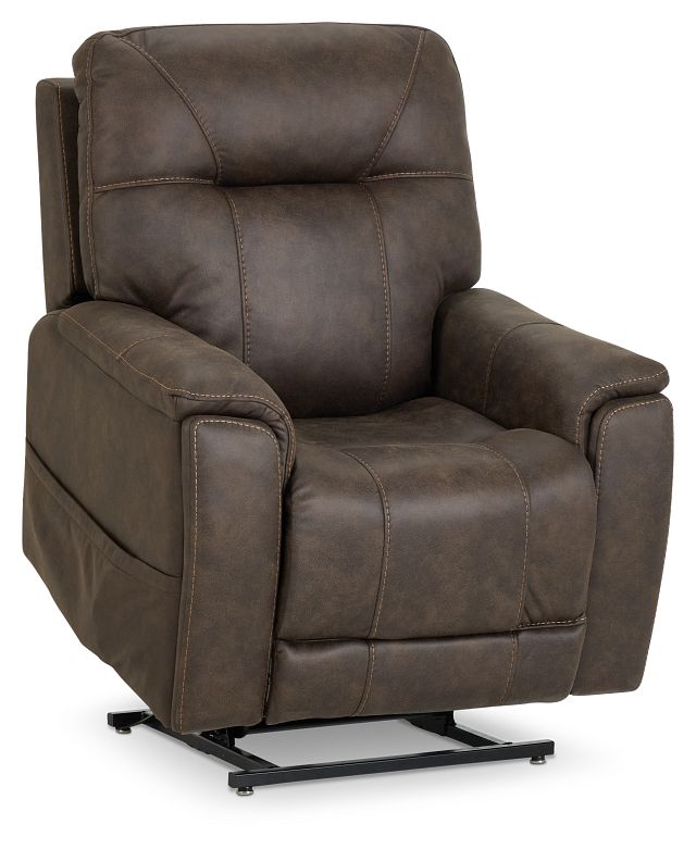 Akron Dark Brown Micro Power Lift Recliner With Power Lumbar