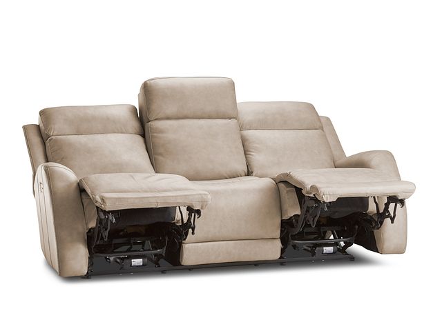 Rawlings Taupe Leather Power Reclining Sofa (2)