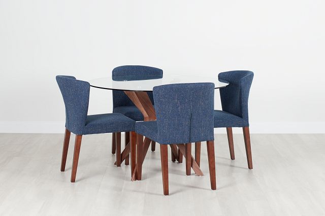 Fresno Glass Dk Blue Round Table & 4 Upholstered Chairs (0)