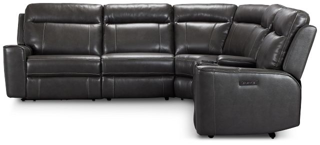 Benji Dark Gray Lthr/vinyl Medium Dual Power 2-arm Reclining Sectional