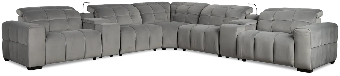 Gemma Light Gray Velvet Large Triple Power Reclining Two-arm Sectional